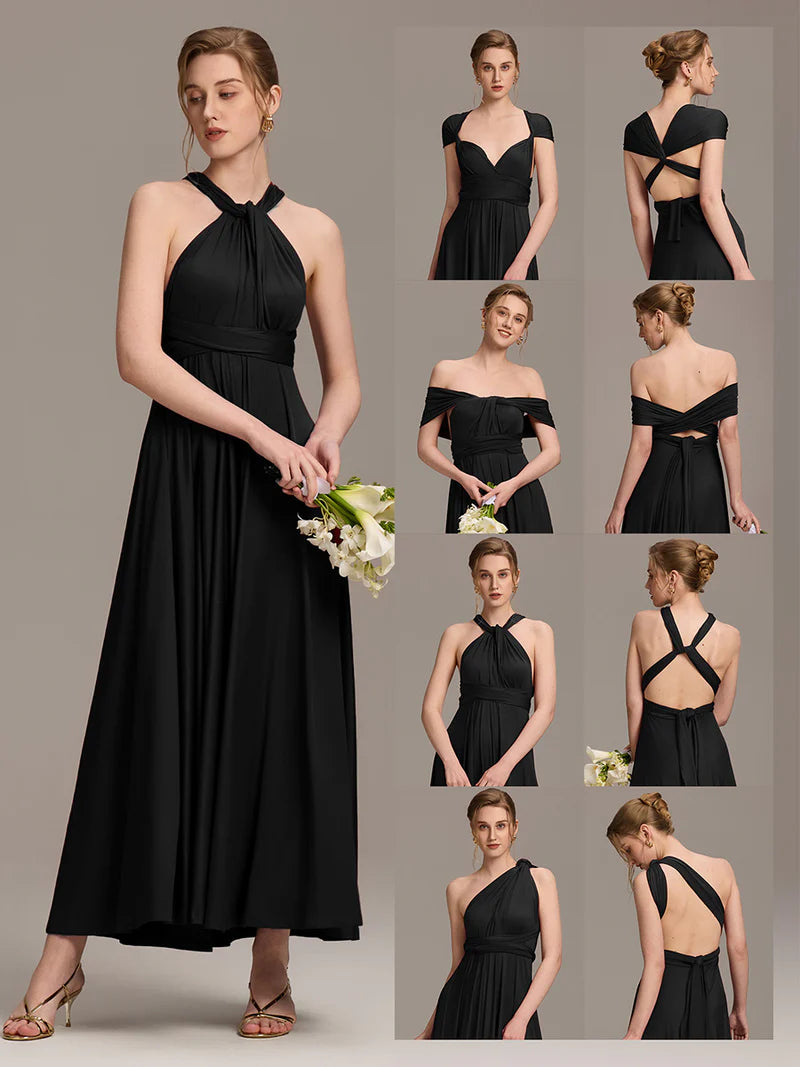 Black infinity multiway bridesmaid or formal dress with tube top.