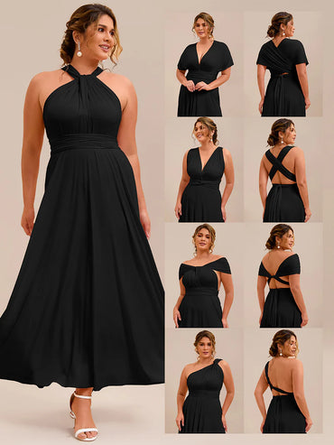Black plus size infinity multiway bridesmaid dress with tube top.