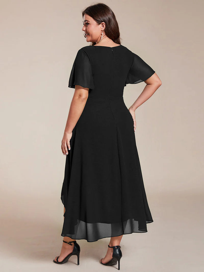 Black plus size mother of the bride chiffon midi dress.