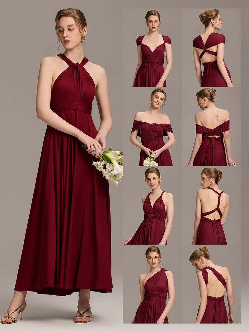 Burgundy infinity multiway bridesmaid or formal dress with tube top.