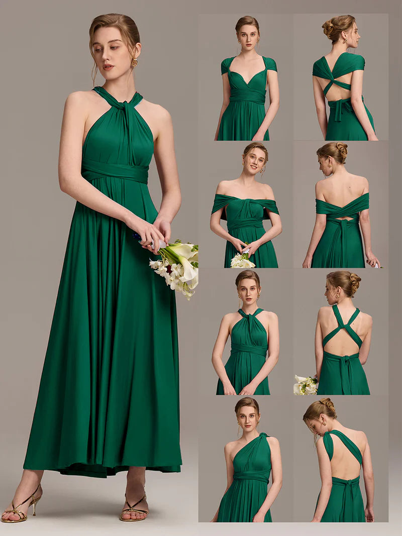 Dark Green infinity multiway bridesmaid or formal dress with tube top.