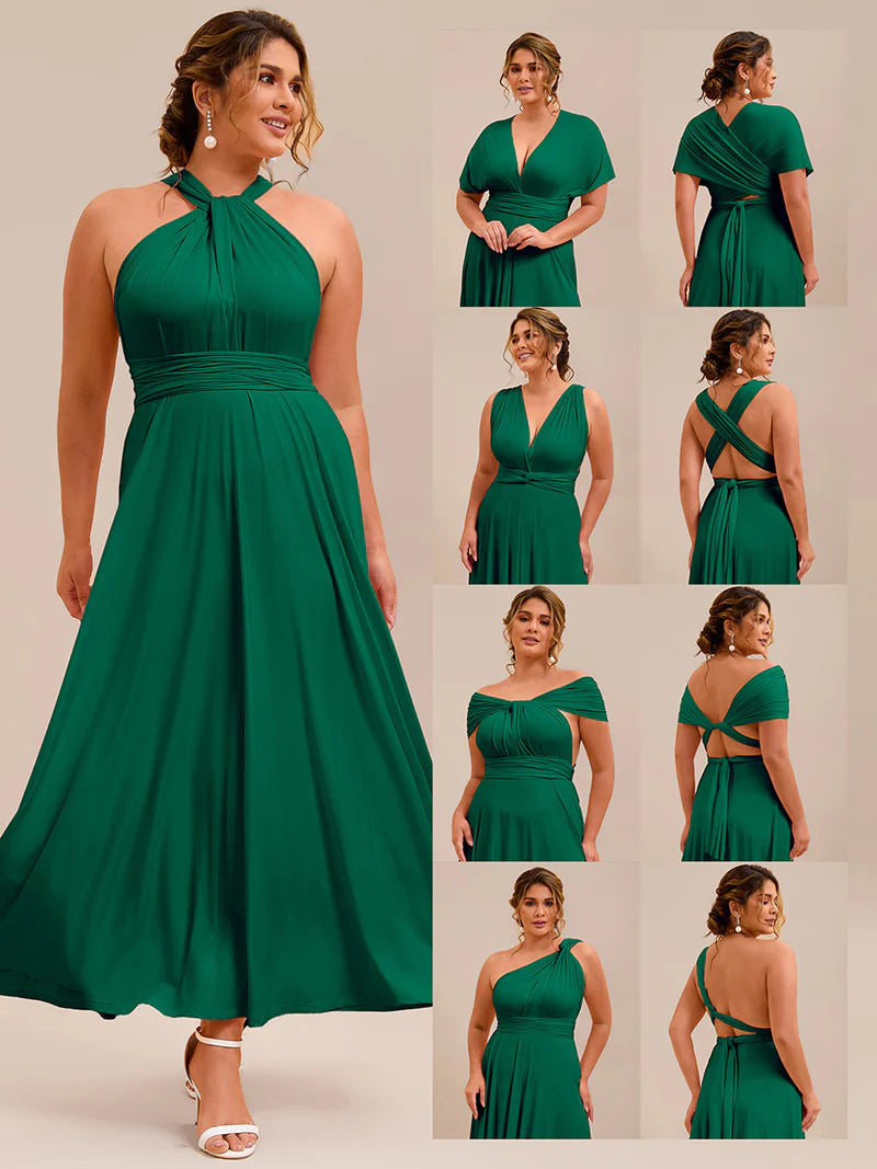 Dark Green plus size infinity multiway bridesmaid dress with tube top.