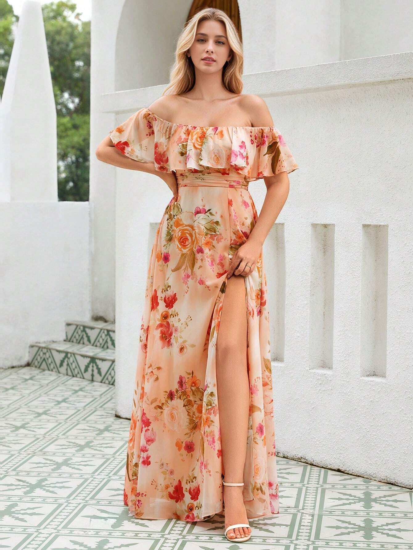 Off Shoulder Floral Formal Dress - ELLEN Off Shoulder Floral Formal Dress - ELLEN