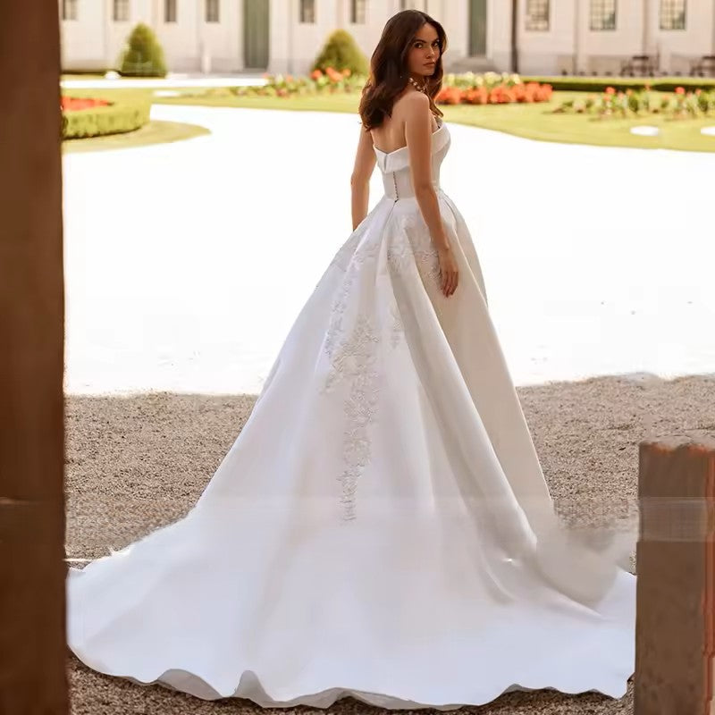 Strapless Satin With Applique Detail Wedding Dress - JULIA