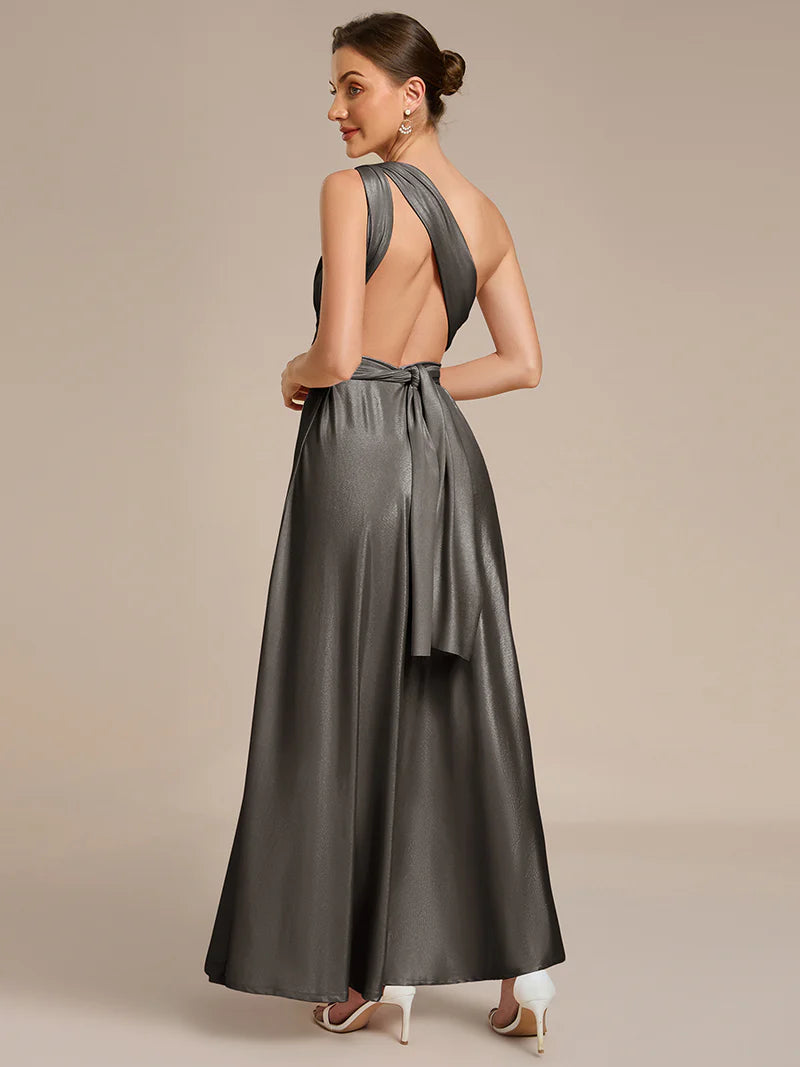 Metallic Grey infinity multiway bridesmaid or formal dress with tube top.