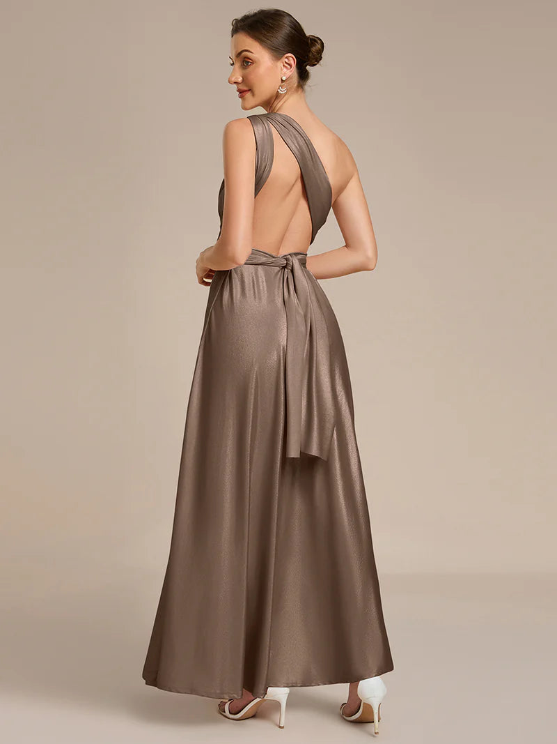 Mocha infinity multiway bridesmaid or formal dress with tube top.