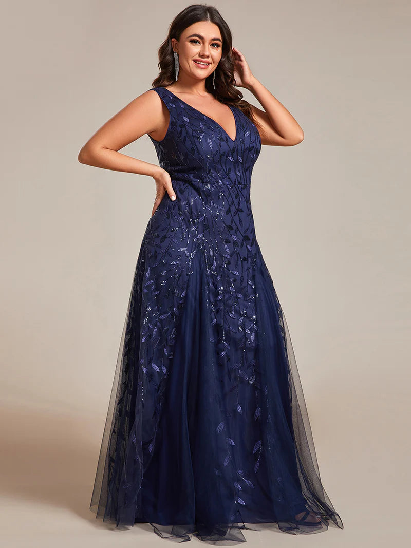 blue formal dresses plus size Sleeveless with Tulle and Sequin - Dress Plus Maxi Dresses Color:Ren Crosshatch Black Spandex Long Halter