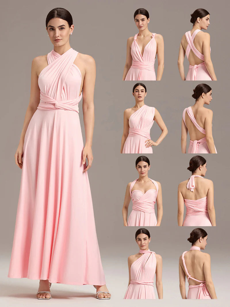 Pink infinity multiway bridesmaid or formal dress with tube top.