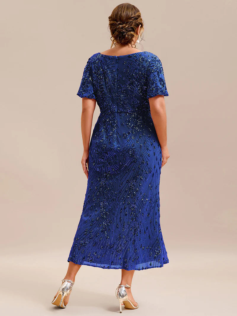 Saphire Blue mother of the bride plus size midi dress.