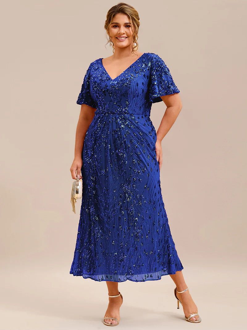 Saphire Blue mother of the bride plus size midi dress.