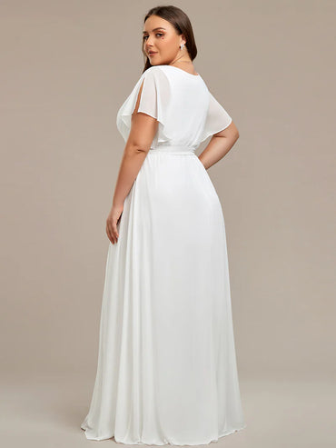 White plus sized bridesmaid or wedding dress with v-neck and a-line for weddings in Logan and the Scenic Rim.