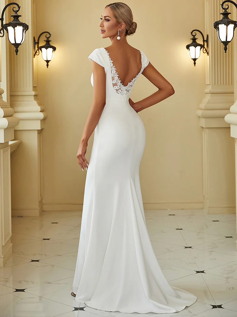 White wedding dress with cover, backless and fishtail