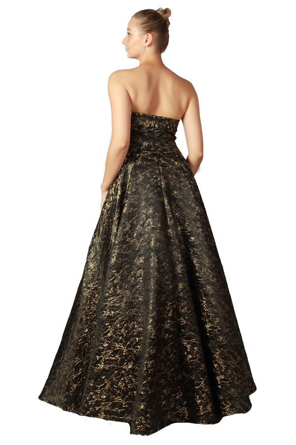 Black & Gold strapless plus size formal dress.