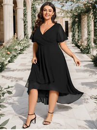 Black plus size mother of the bride chiffon midi dress.