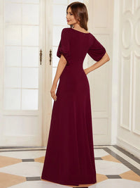 Burgundy formal dress short sleeves chiffon with silver detail.