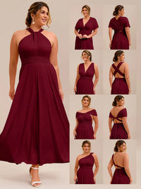 Burgundy plus size infinity multiway bridesmaid dress with tube top.
