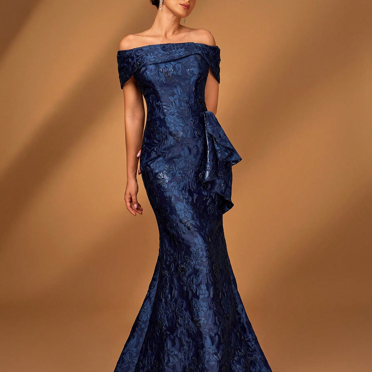 off the shoulder mother of the groom dress Off Shoulder Jacquard Satin Plus Dress