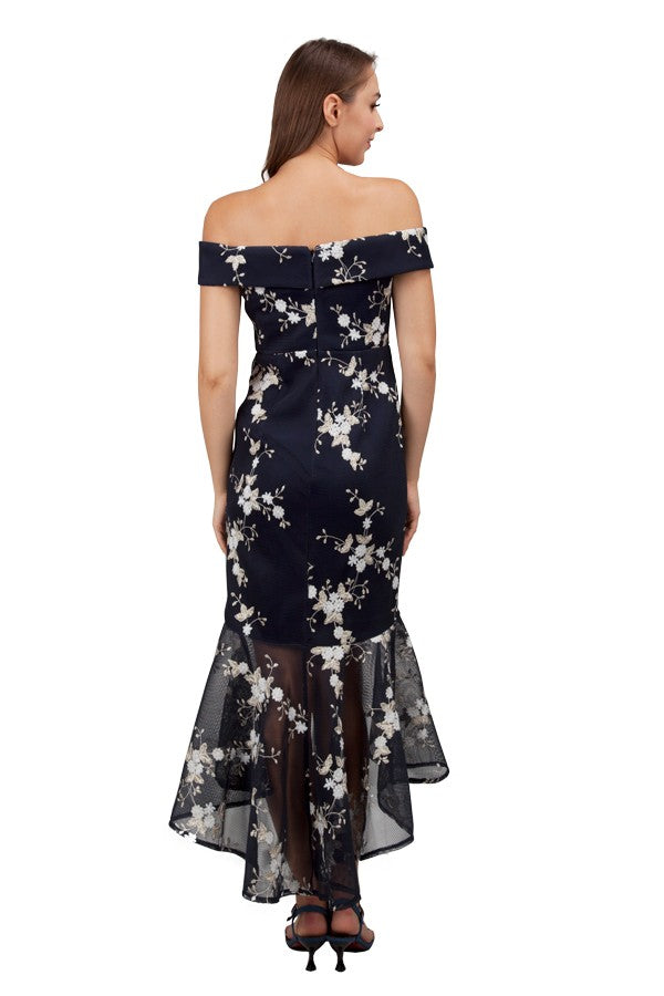 Navy floral plus size formal dress maid style.