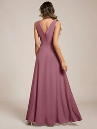 Orchid pink bridesmaid dress, sleeveless A-line chiffon dress with split.