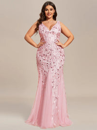 Pink plus sized dress with fishtail and sequin.