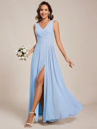 Sky Blue bridesmaid dress, sleeveless A-line chiffon dress with split.