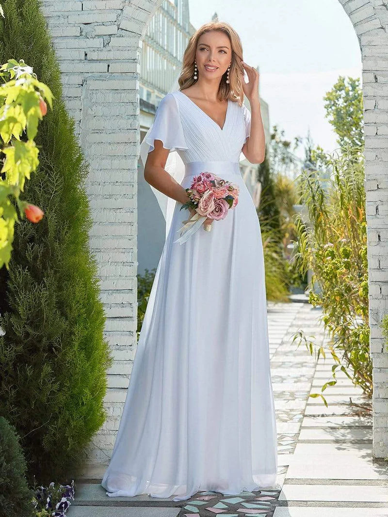 sachin and babi light blue dress Chiffon Short Sleeve Wedding Dress