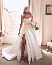 White wedding dress strapless, high split with pocket. Plus size available